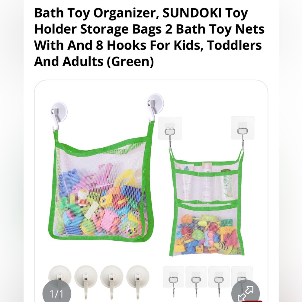 Sundoki Green Bath Toy Organizer with Hooks